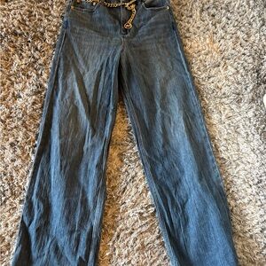 Michael Kors Blue Flare Jeans with Gold Chain